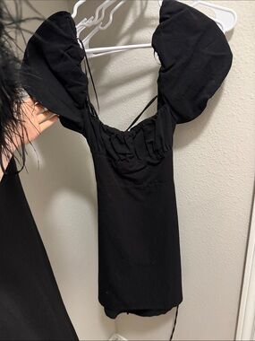 Zara Black Puff-Sleeve Mini Dress
